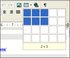 Table insertion window